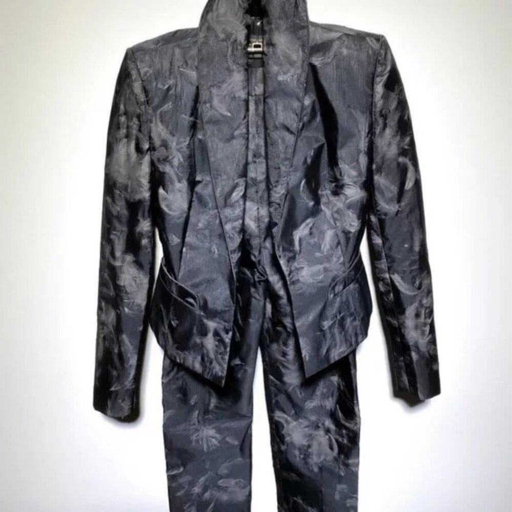 Richard Tyler Couture Custom Designed Vintage Black Silk & Marabou Feather